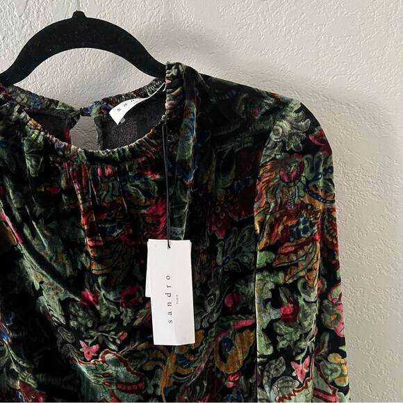 Sandro Swana Floral Velvet Long Sleeve Mini Dress - Picture 9 of 12